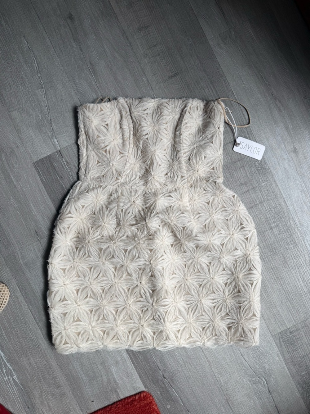 SAYLOR Cream Textured Strapless Mini Dress